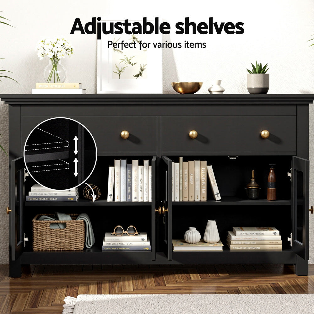 Artiss Buffet Sideboard Storage Cabinet Kitchen Cupboard Clear Door Drawer Black-Furniture > Dining > Buffets & Sideboards-PEROZ Accessories