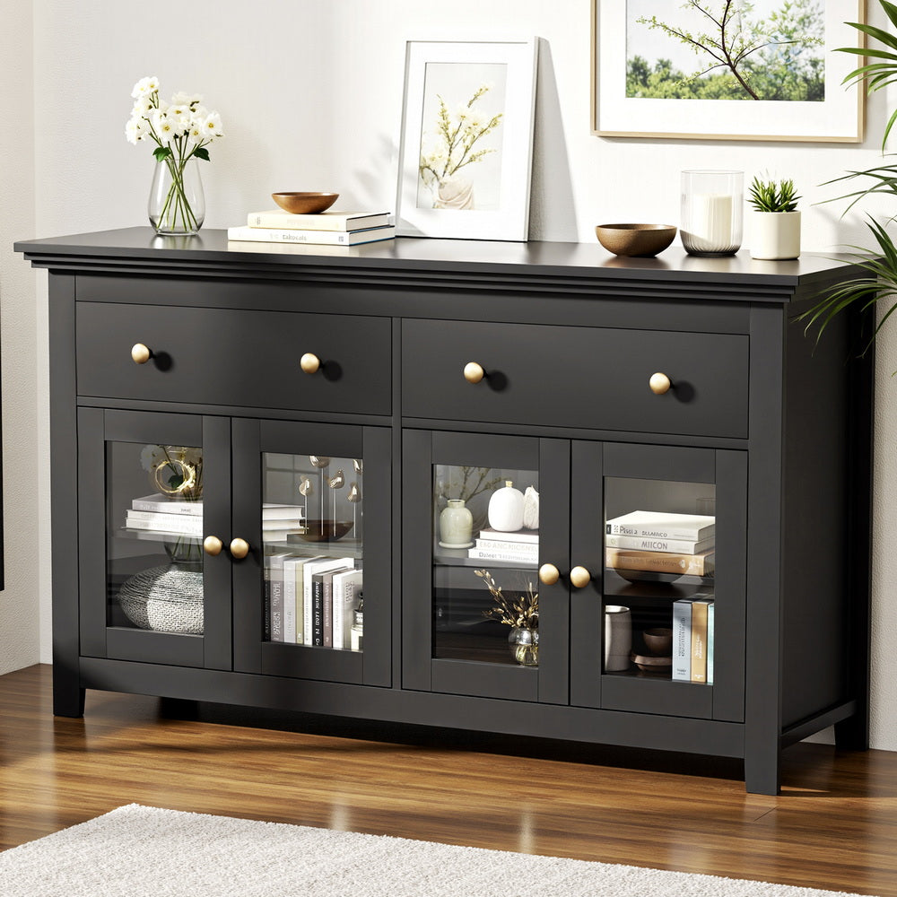 Artiss Buffet Sideboard Storage Cabinet Kitchen Cupboard Clear Door Drawer Black-Furniture > Dining > Buffets & Sideboards-PEROZ Accessories