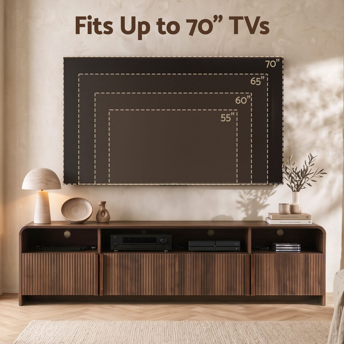 Artiss 180cm TV Unit Storage Cabinet Shelf Fluted Front Rounded Edge Anti-tip Kit Walnut-Furniture > Living Room > TV Units-PEROZ Accessories