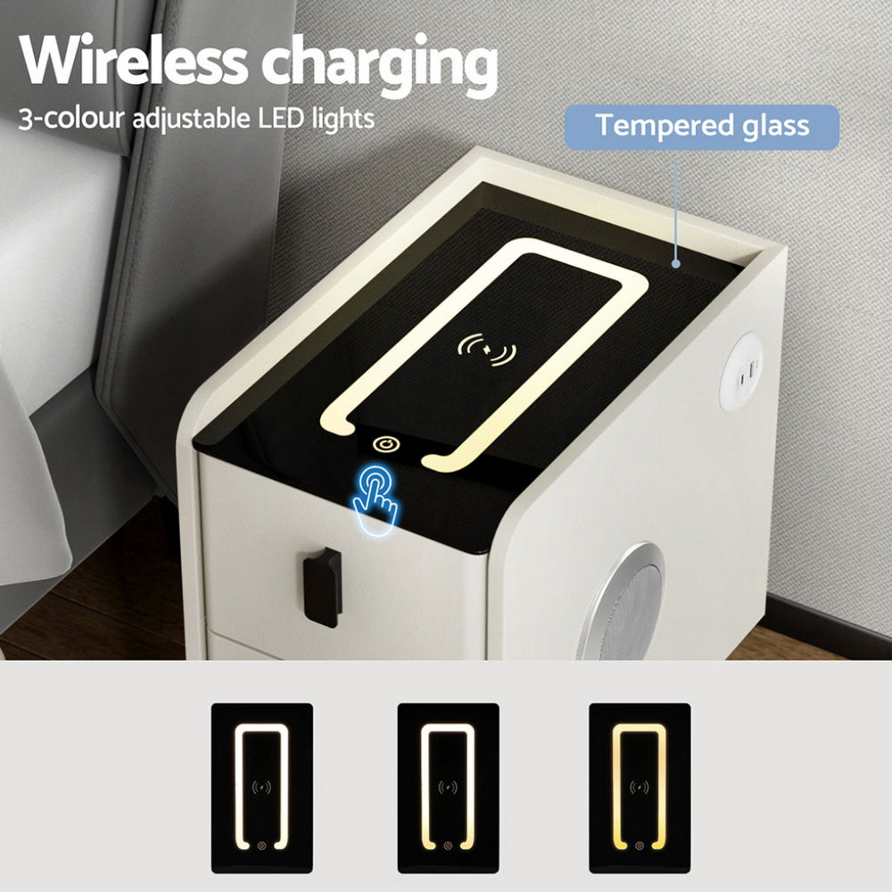 Artiss Smart Bedside Table with Wireless Charging - AIDA White-Furniture > Bedroom > Bedside Tables-PEROZ Accessories