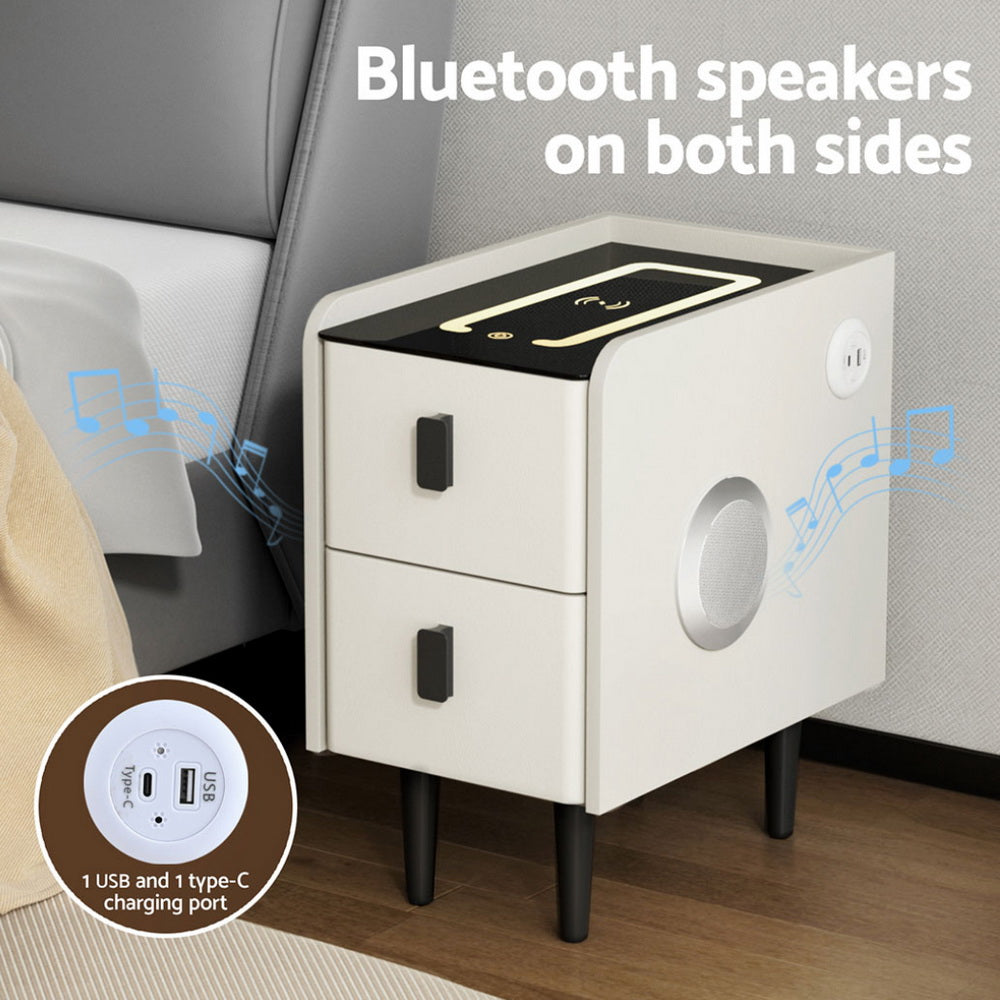 Artiss Smart Bedside Table with Wireless Charging - AIDA White-Furniture > Bedroom > Bedside Tables-PEROZ Accessories