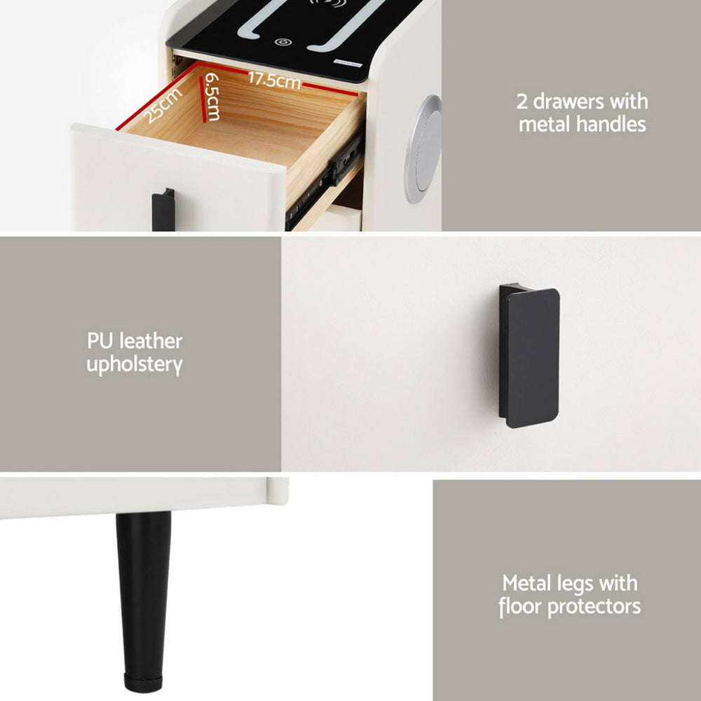 Artiss Smart Bedside Table with Wireless Charging - AIDA White-Furniture > Bedroom > Bedside Tables-PEROZ Accessories