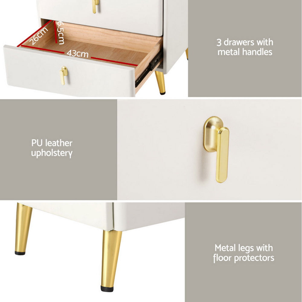 Artiss Bedside Table Wireless Charging - ALMA White-Furniture > Bedroom > Bedside Tables-PEROZ Accessories