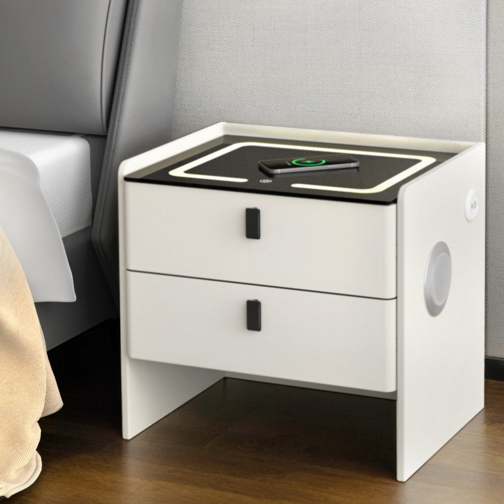 Artiss Smart Bedside Table Wireless Charging - BESS White-Furniture > Bedroom > Bedside Tables-PEROZ Accessories