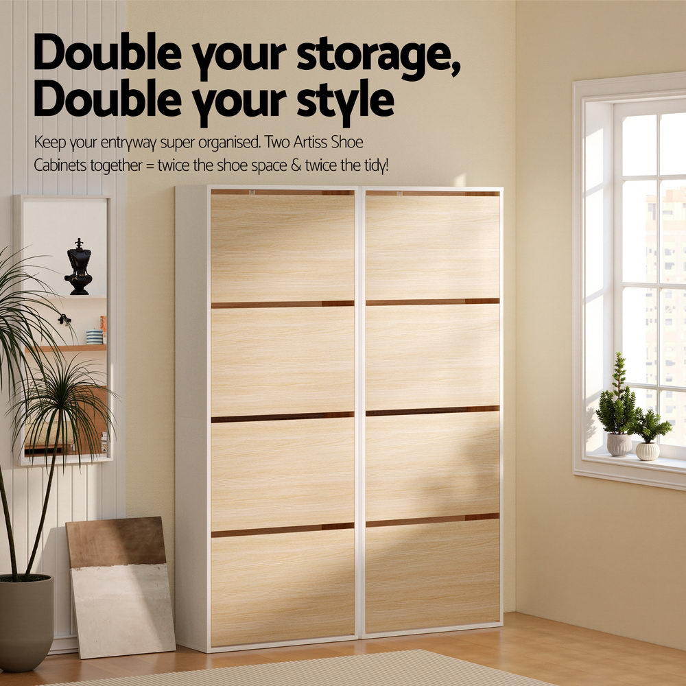 Artiss Shoe Rack Cabinet 24 Pairs Adjustable Shelf Pine-Furniture > Living Room > Shoe Storage-PEROZ Accessories