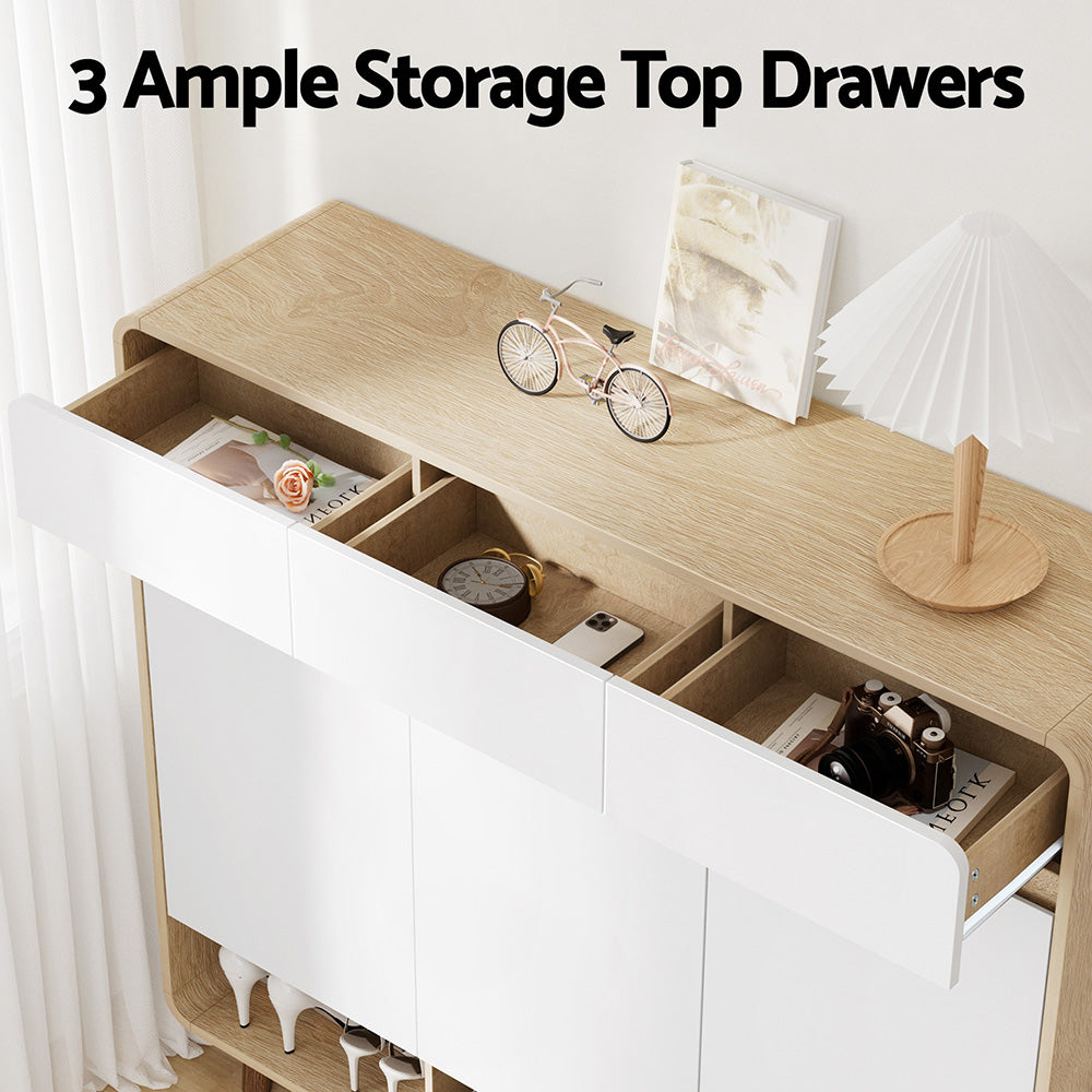 Artiss Shoe Rack Cabinet 25 Pairs Storage Cupboard Pine&White-Furniture > Living Room > Shoe Storage-PEROZ Accessories