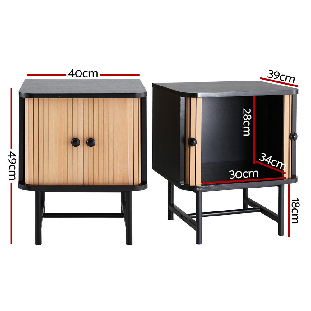 Artiss Bedside Table with Sliding Doors BORIS-Furniture > Bedroom > Bedside Tables-PEROZ Accessories