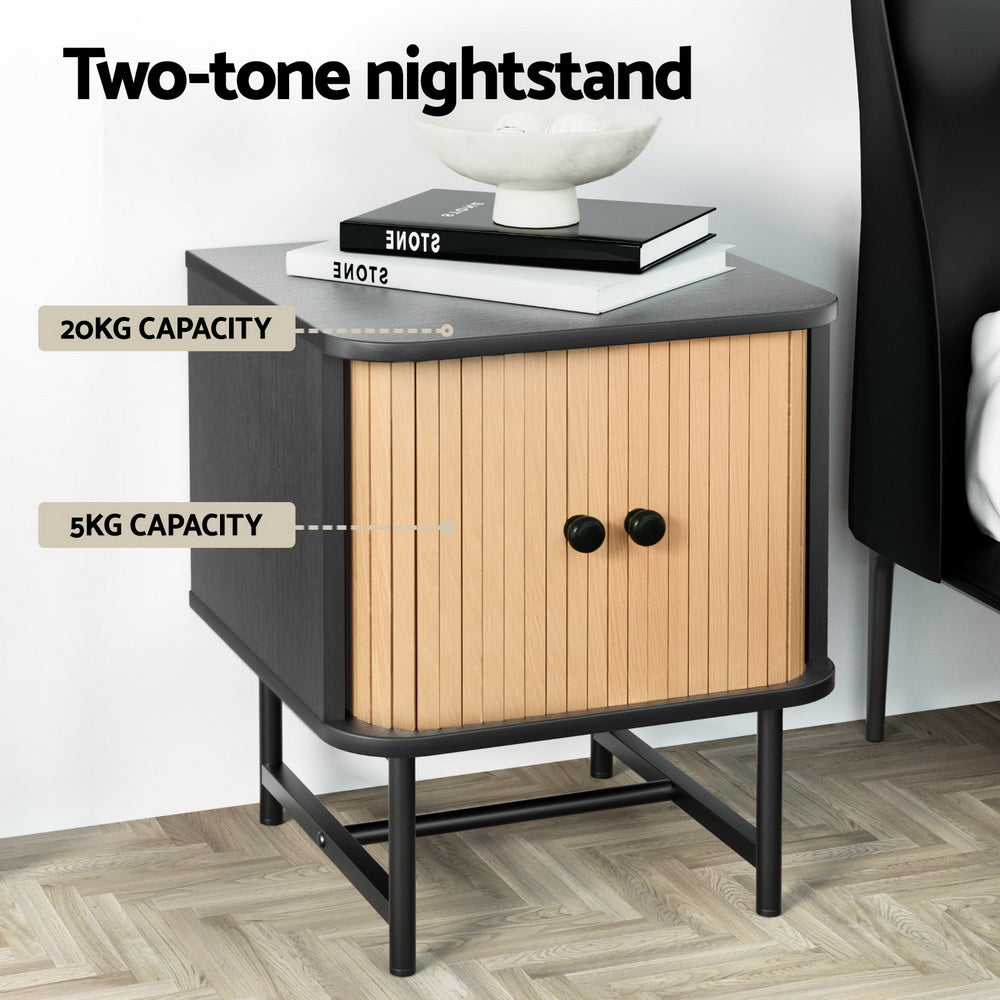 Artiss Bedside Table with Sliding Doors BORIS-Furniture > Bedroom > Bedside Tables-PEROZ Accessories