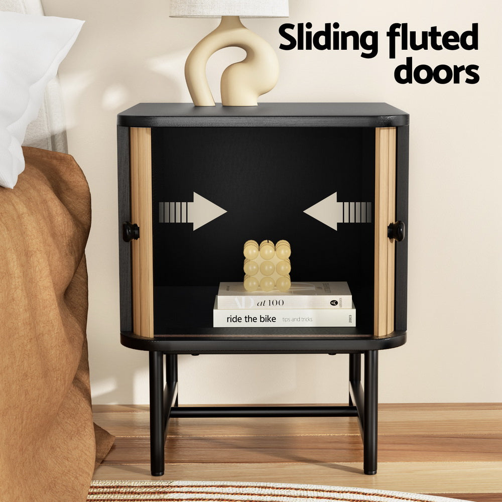 Artiss Bedside Table with Sliding Doors BORIS-Furniture > Bedroom > Bedside Tables-PEROZ Accessories