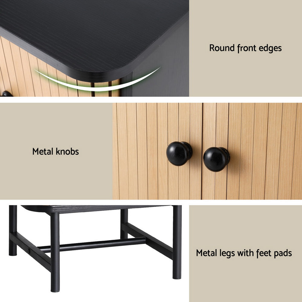 Artiss Bedside Table with Sliding Doors BORIS-Furniture > Bedroom > Bedside Tables-PEROZ Accessories