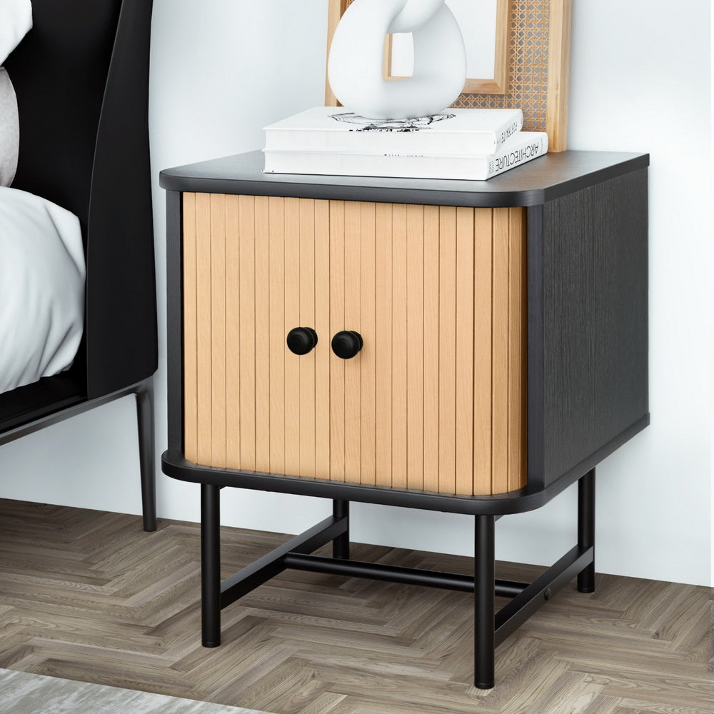 Artiss Bedside Table with Sliding Doors BORIS-Furniture > Bedroom > Bedside Tables-PEROZ Accessories