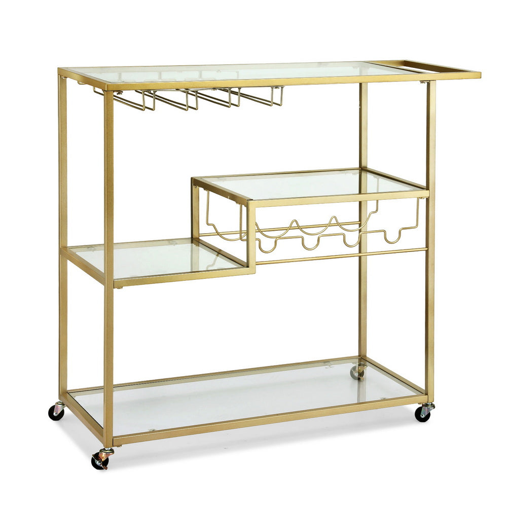 Artiss Bar Cart Drink Trolley Serving Cocktail Wine Rack Glass Holder 102cm Gold-Furniture > Dining > Kitchen & Dining Trolleys-PEROZ Accessories
