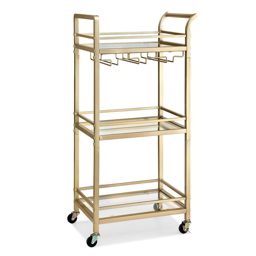 Artiss Kitchen Island Cart Trolley Rolling Serving Storage Wine Glass 43cm Gold-Furniture > Dining > Kitchen & Dining Trolleys-PEROZ Accessories
