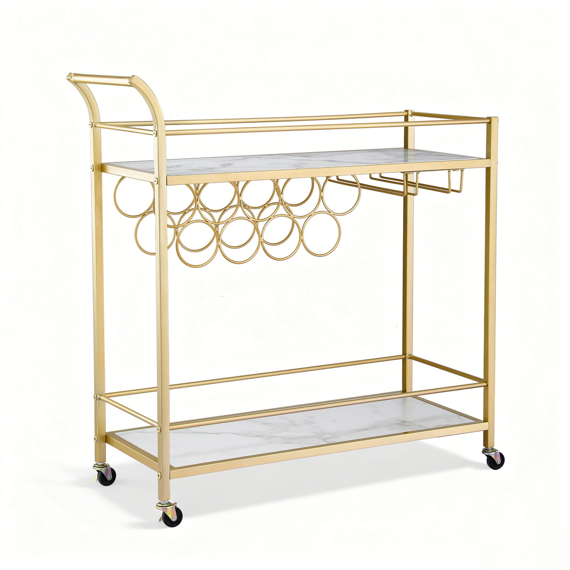 Artiss Bar Cart Drinks Trolley Serving Wine Rack Glass Holder Marble 85cm Gold-Furniture > Dining > Kitchen & Dining Trolleys-PEROZ Accessories
