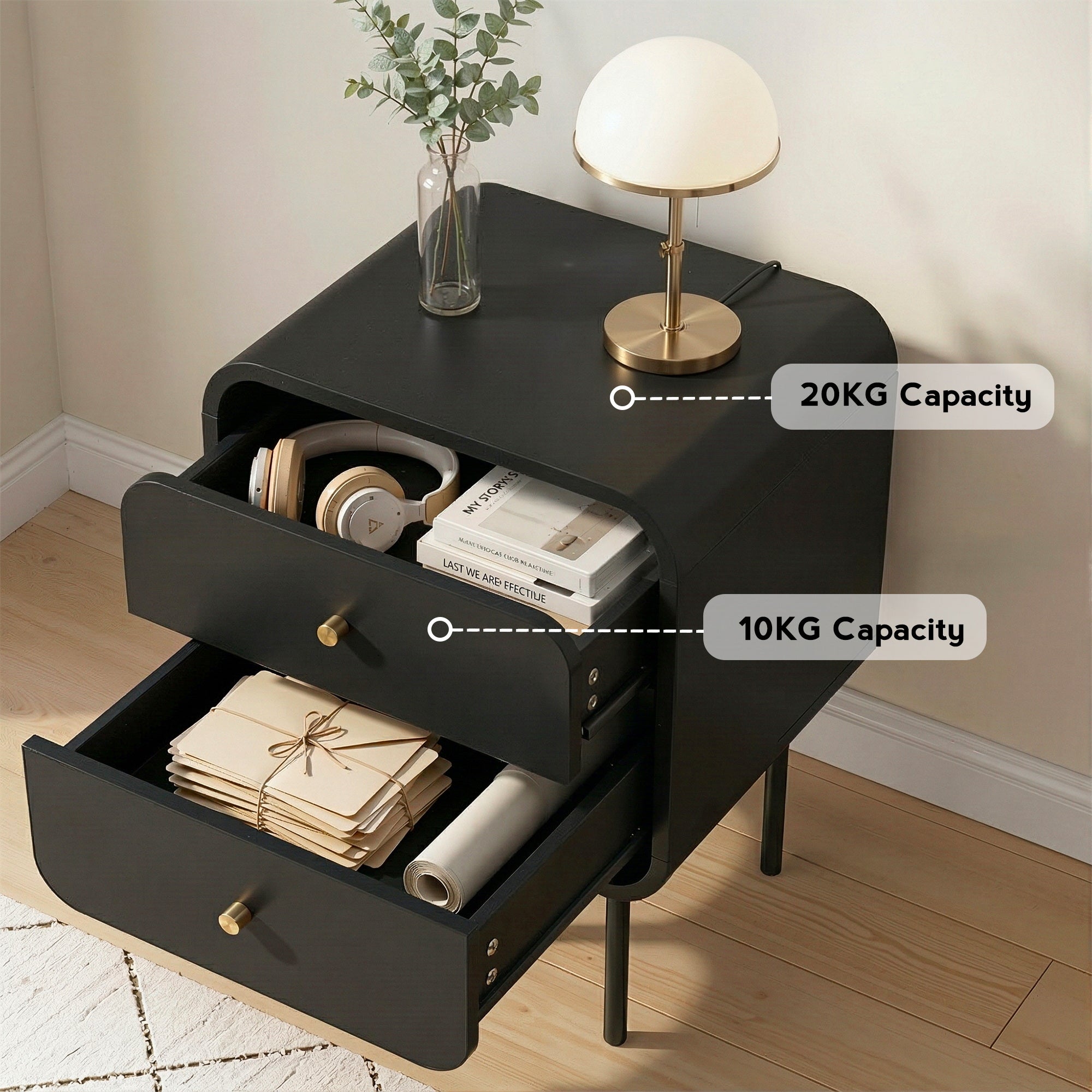 Artiss Bedside Table 2 Drawers Side End Table Nightstand Black-Furniture > Bedroom > Bedside Tables-PEROZ Accessories