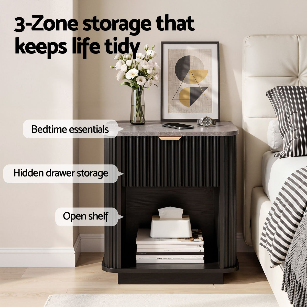 Artiss Bedside Table with 1 Drawer Side Table Black Nightstand-Furniture > Bedroom > Bedside Tables-PEROZ Accessories
