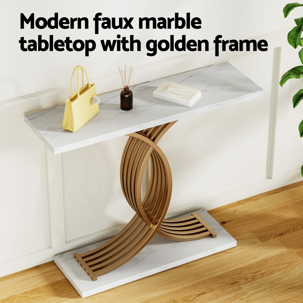 Artiss Console Table Marble Effect White&Gold-Furniture > Living Room > Side Tables-PEROZ Accessories