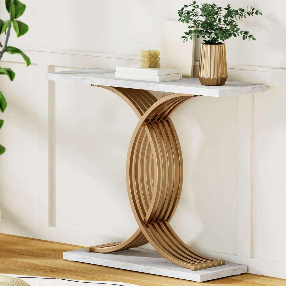 Artiss Console Table Marble Effect White&Gold-Furniture > Living Room > Side Tables-PEROZ Accessories