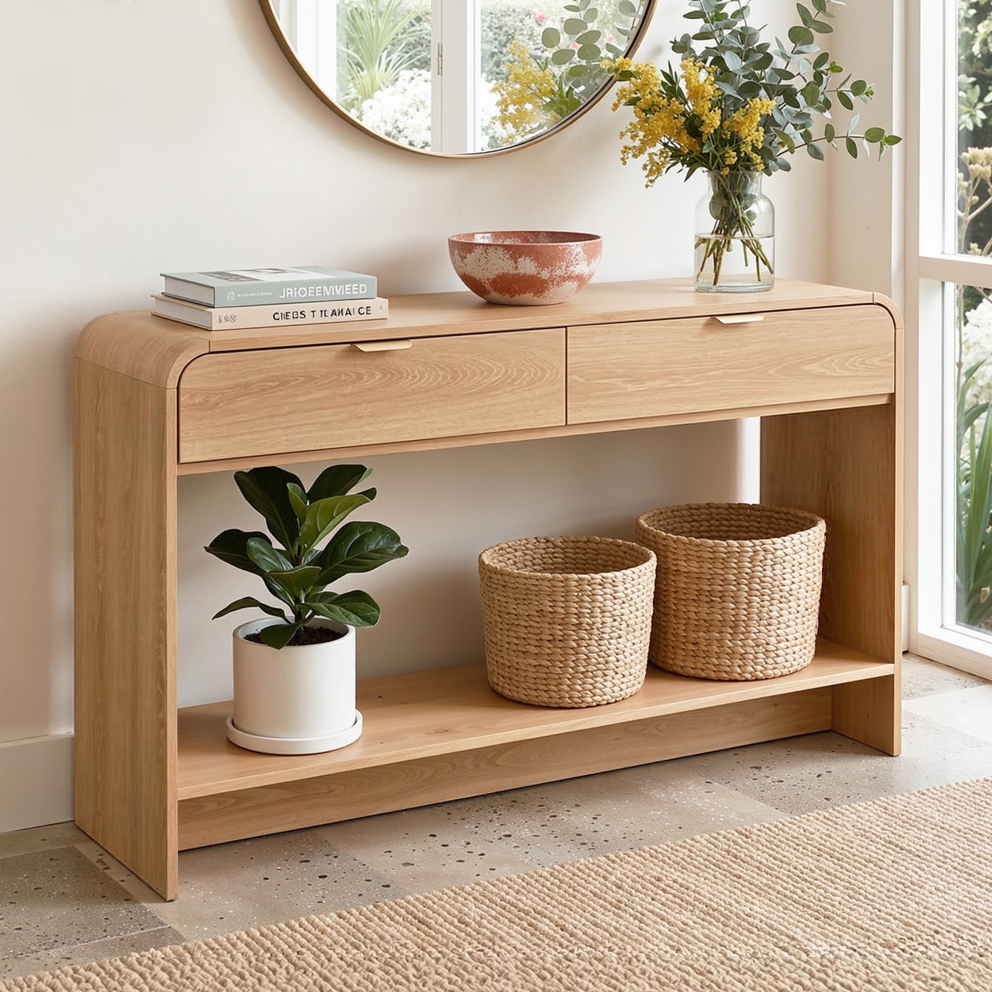 Artiss Console Table Hallway Entryway Storage Drawer Shelf Curved Edge 120CM Pine-Furniture > Living Room > Side Tables-PEROZ Accessories