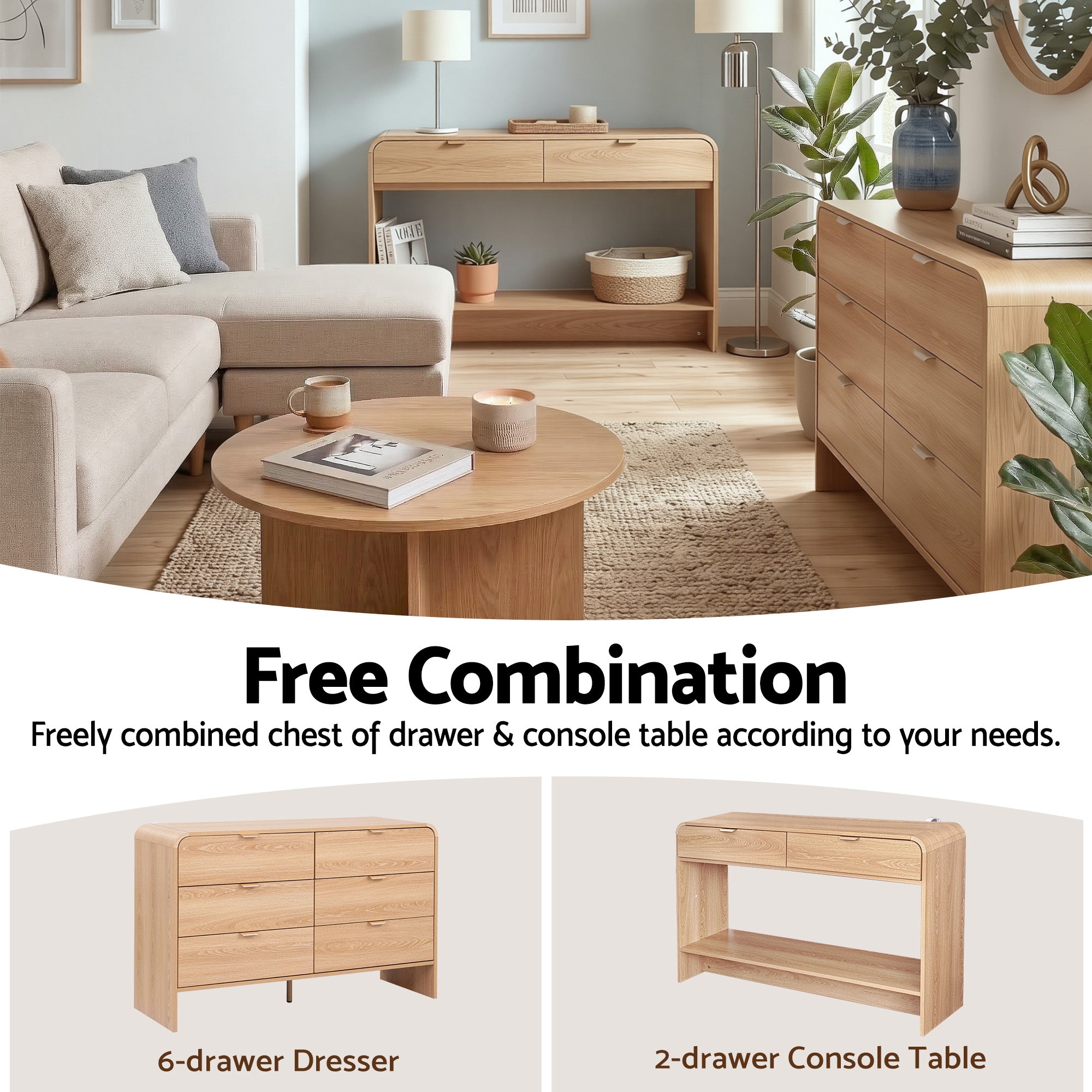 Artiss Console Table Hallway Entryway Storage Drawer Shelf Curved Edge 120CM Pine-Furniture > Living Room > Side Tables-PEROZ Accessories