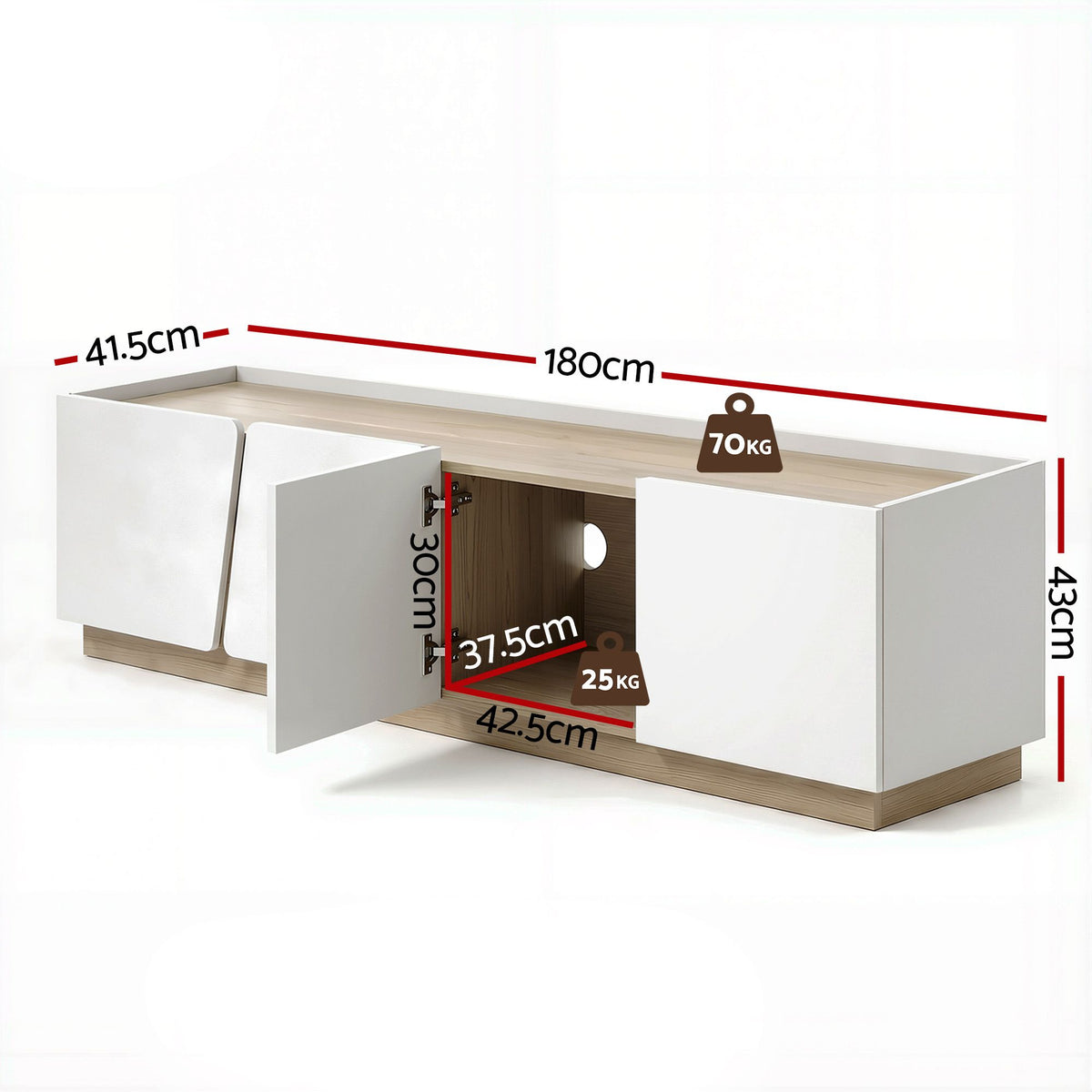 Artiss 180cm TV Unit Storage Cabinet Living Room White & Oak-Furniture > Living Room > TV Units-PEROZ Accessories