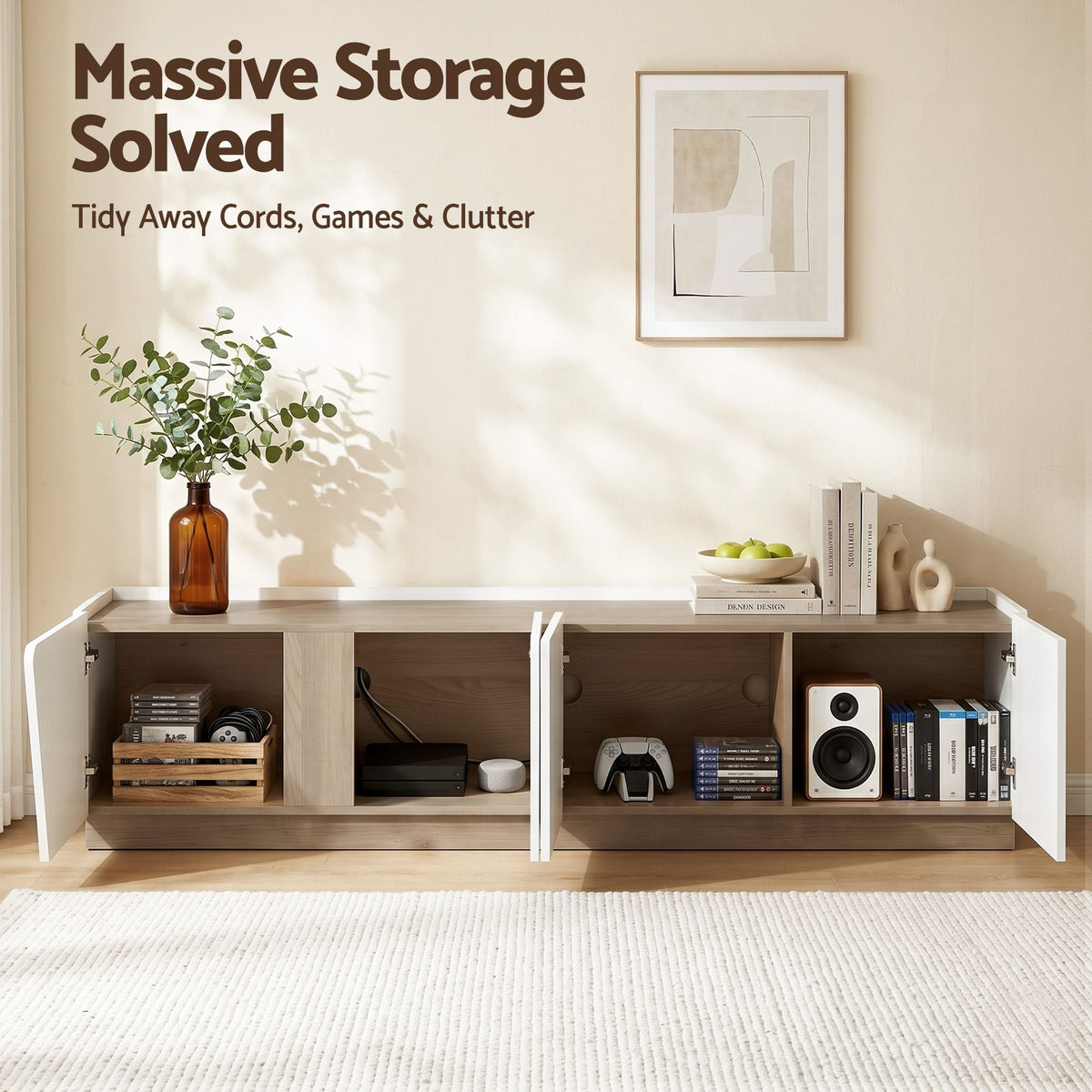Artiss 180cm TV Unit Storage Cabinet Living Room White & Oak-Furniture > Living Room > TV Units-PEROZ Accessories