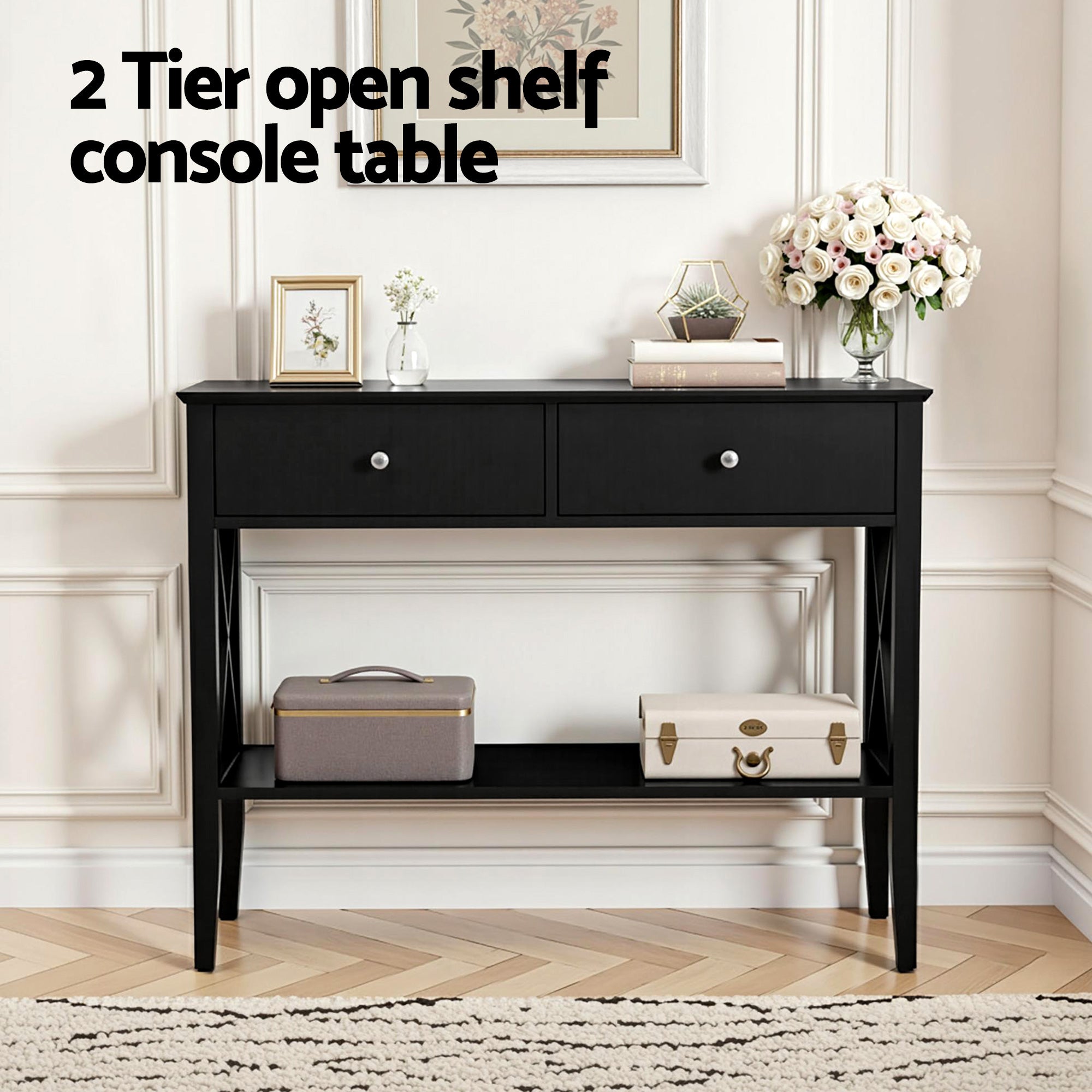 Artiss Console Table 2 Drawers 100CM Black-Furniture > Living Room > Side Tables-PEROZ Accessories