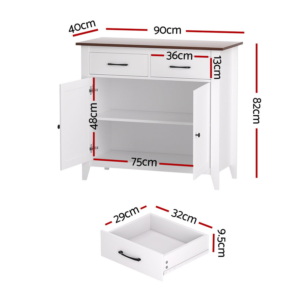 Artiss Buffet Sideboard Storage Cabinet Kitchen Cupboard Hallway 2 Drawers White-Furniture > Dining > Buffets & Sideboards-PEROZ Accessories