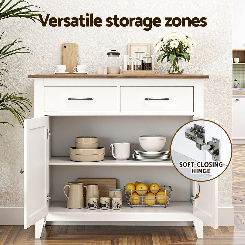 Artiss Buffet Sideboard Storage Cabinet Kitchen Cupboard Hallway 2 Drawers White-Furniture > Dining > Buffets & Sideboards-PEROZ Accessories