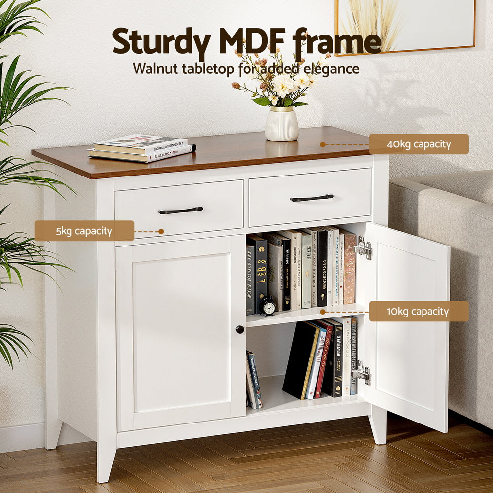 Artiss Buffet Sideboard Storage Cabinet Kitchen Cupboard Hallway 2 Drawers White-Furniture > Dining > Buffets & Sideboards-PEROZ Accessories