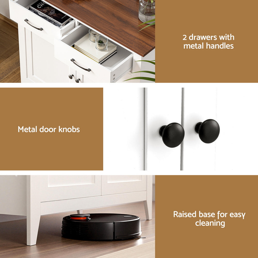 Artiss Buffet Sideboard Storage Cabinet Kitchen Cupboard Hallway 2 Drawers White-Furniture > Dining > Buffets & Sideboards-PEROZ Accessories