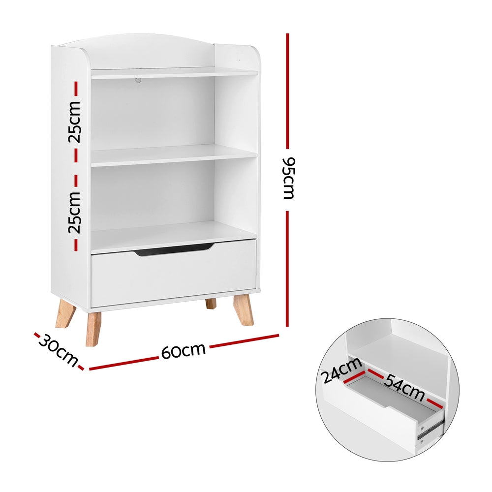 Keezi Kids Bookshelf 3 Tiers Storage Children Bookcase Toys Organiser Drawer-Baby & Kids > Kid&