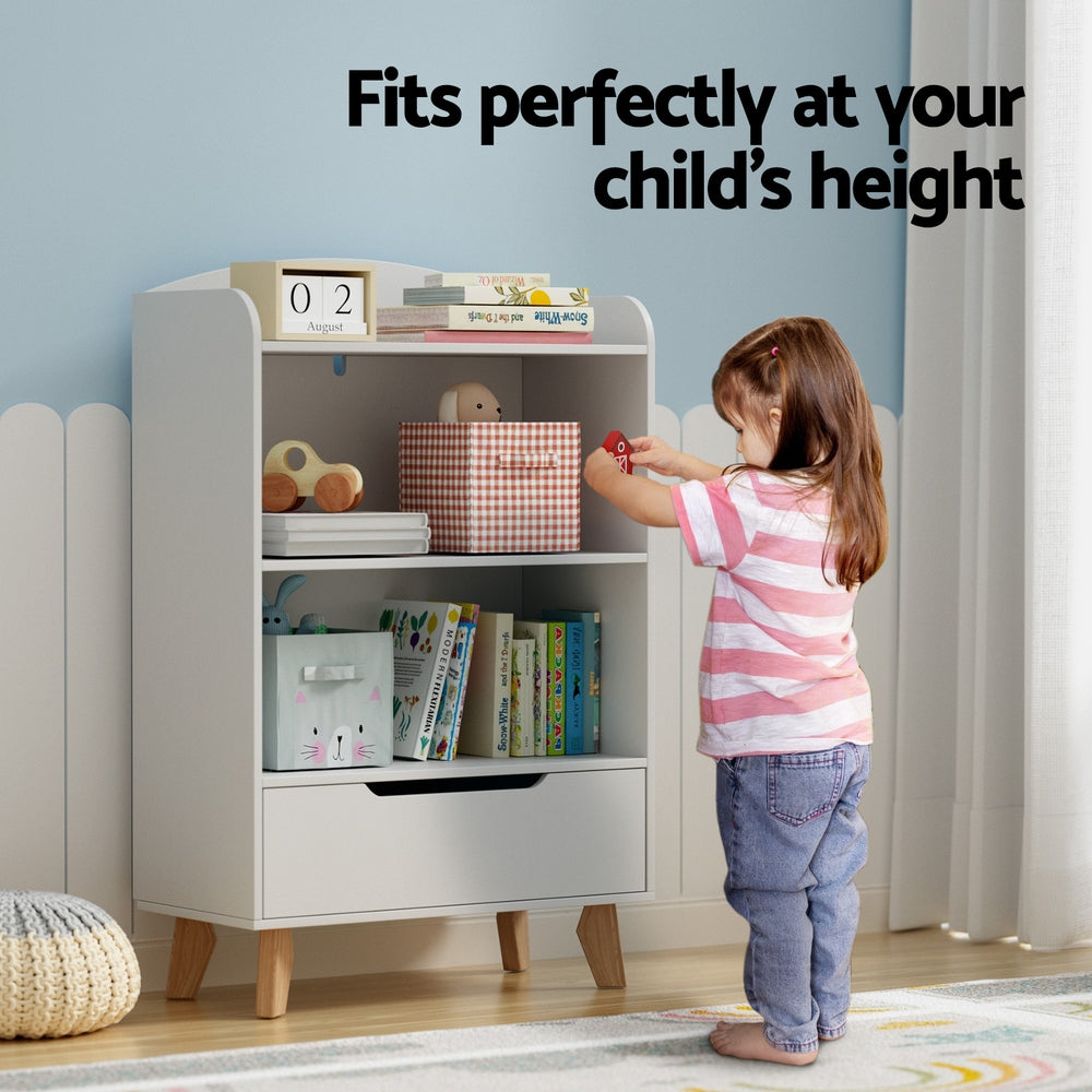 Keezi Kids Bookshelf 3 Tiers Storage Children Bookcase Toys Organiser Drawer-Baby & Kids > Kid&