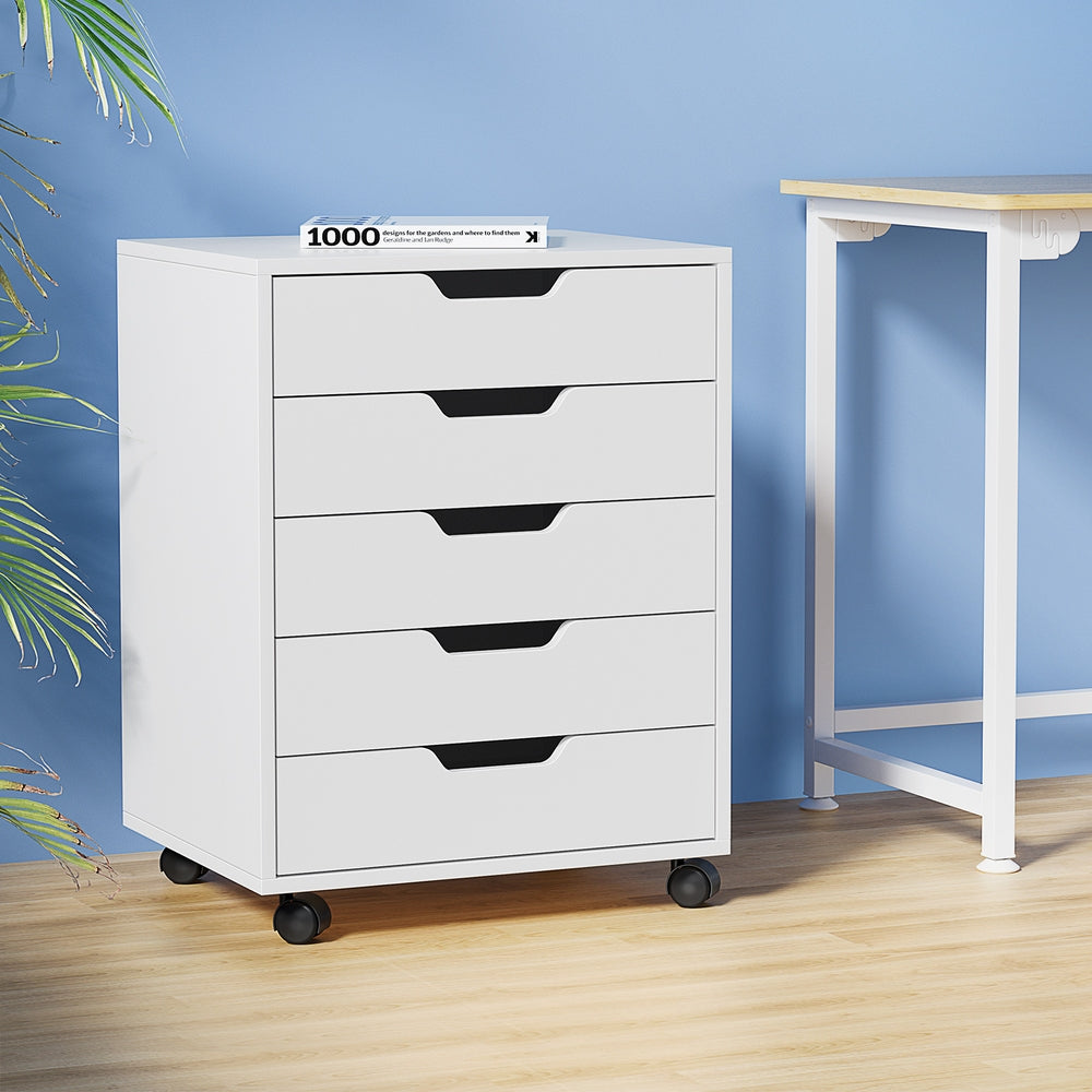 Artiss 5-Drawer Filing Cabinet Mobile Rolling Storage Cabinet Chest of Drawers Stand White-Furniture > Office-PEROZ Accessories