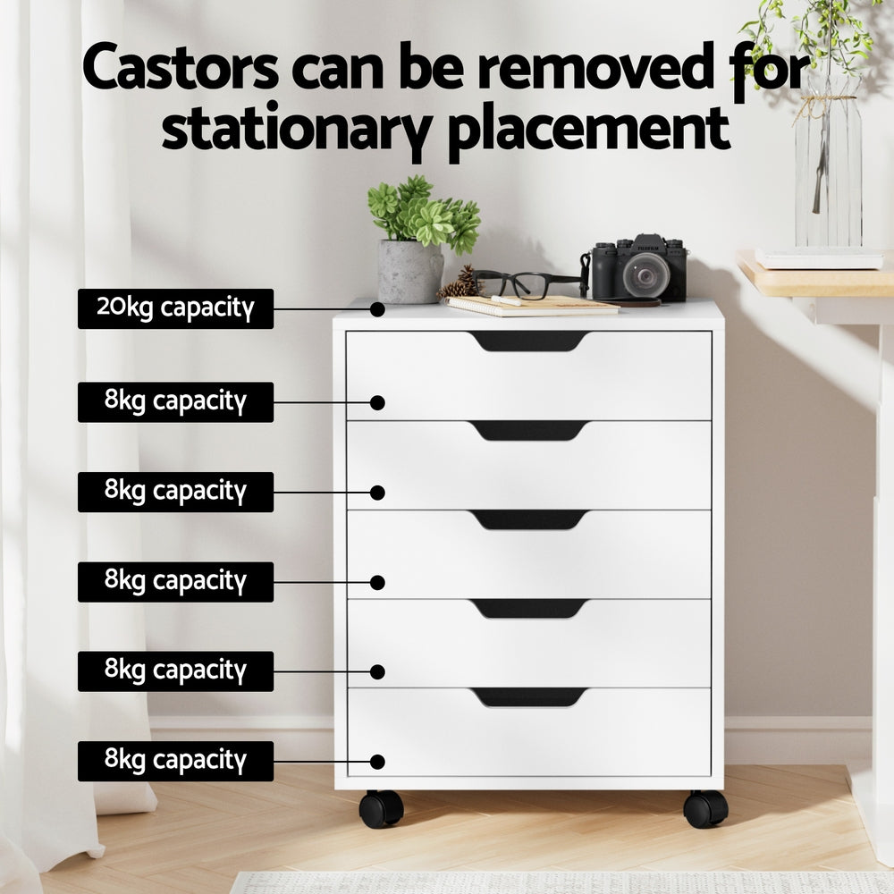 Artiss 5-Drawer Filing Cabinet Mobile Rolling Storage Cabinet Chest of Drawers Stand White-Furniture > Office-PEROZ Accessories