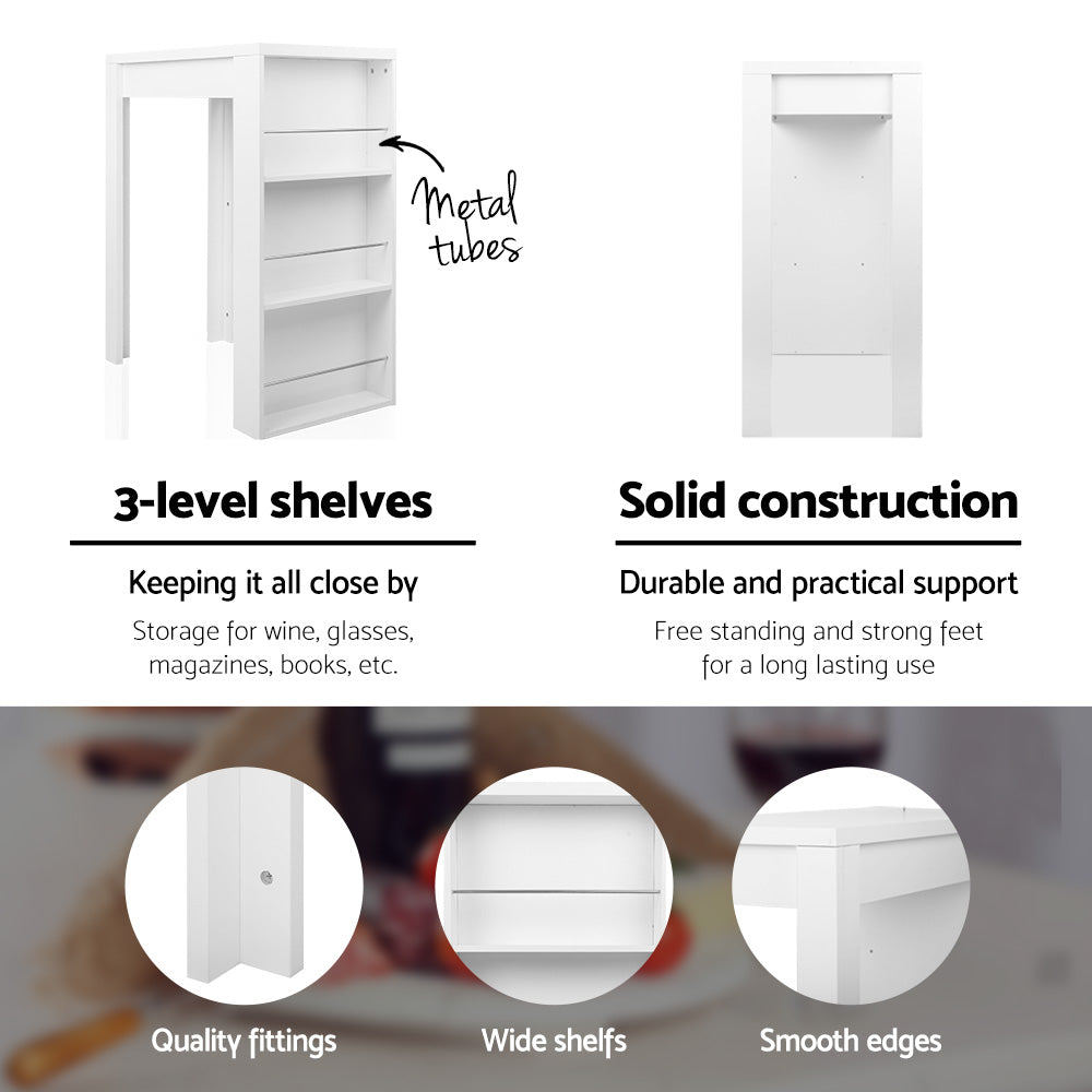 Artiss Bar Table 3-tier Storage Shelves White-Furniture > Living Room-PEROZ Accessories