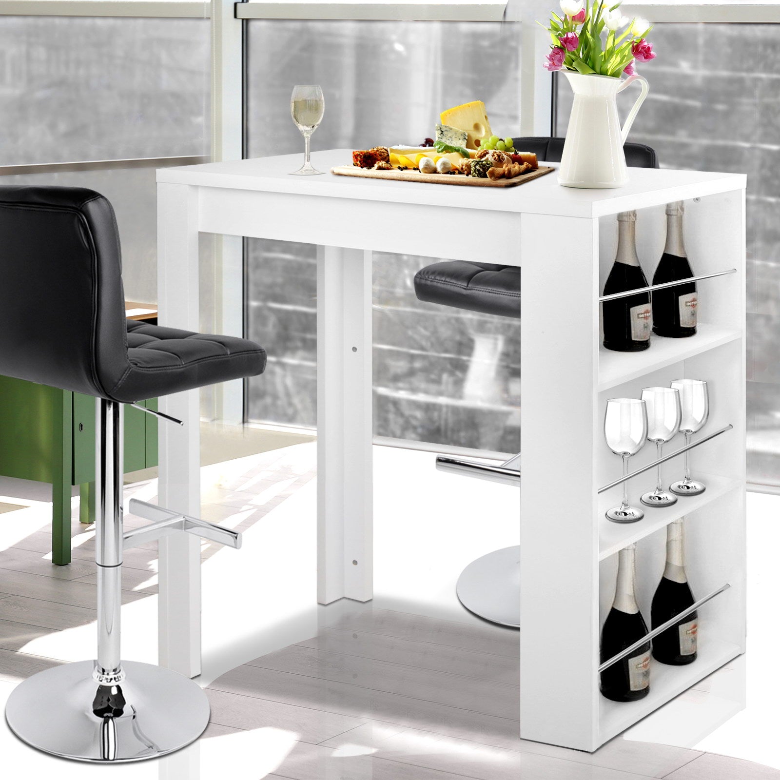 Artiss Bar Table 3-tier Storage Shelves White-Furniture > Living Room-PEROZ Accessories
