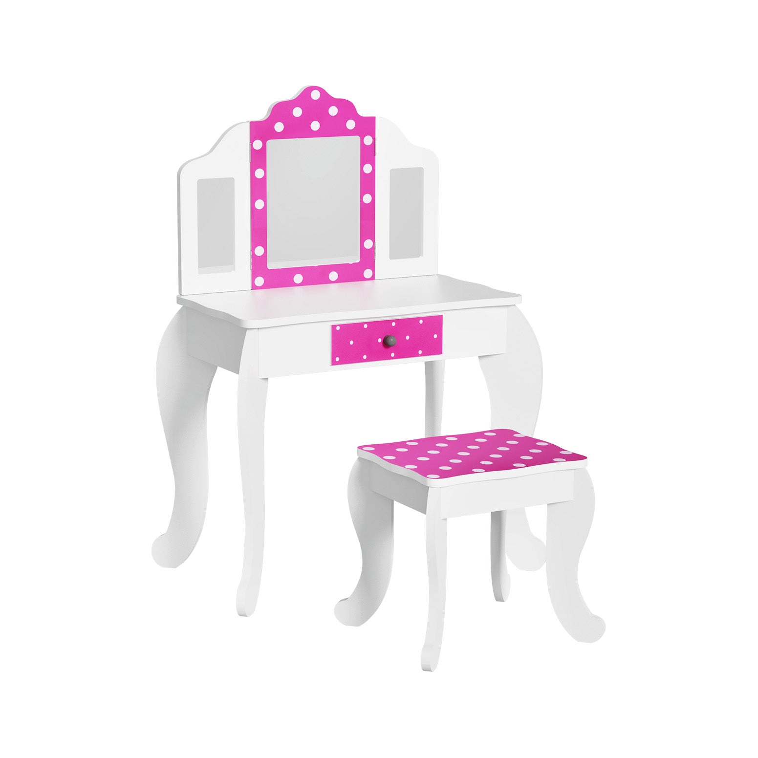 Keezi Kids Dressing Table Vanity Makeup Chair Set Wooden 3 Mirror Drawer Pink-Baby & Kids > Kid&
