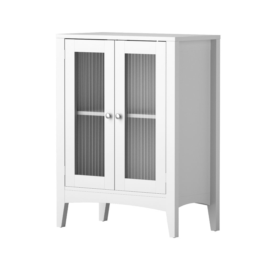 Artiss Bathroom Storage Cabinet 80cm Buffet Sideboard Floor Cupboard Toilet Glass White-Furniture > Bathroom > Bathroom Cabinets, Cupboards & Storage-PEROZ Accessories