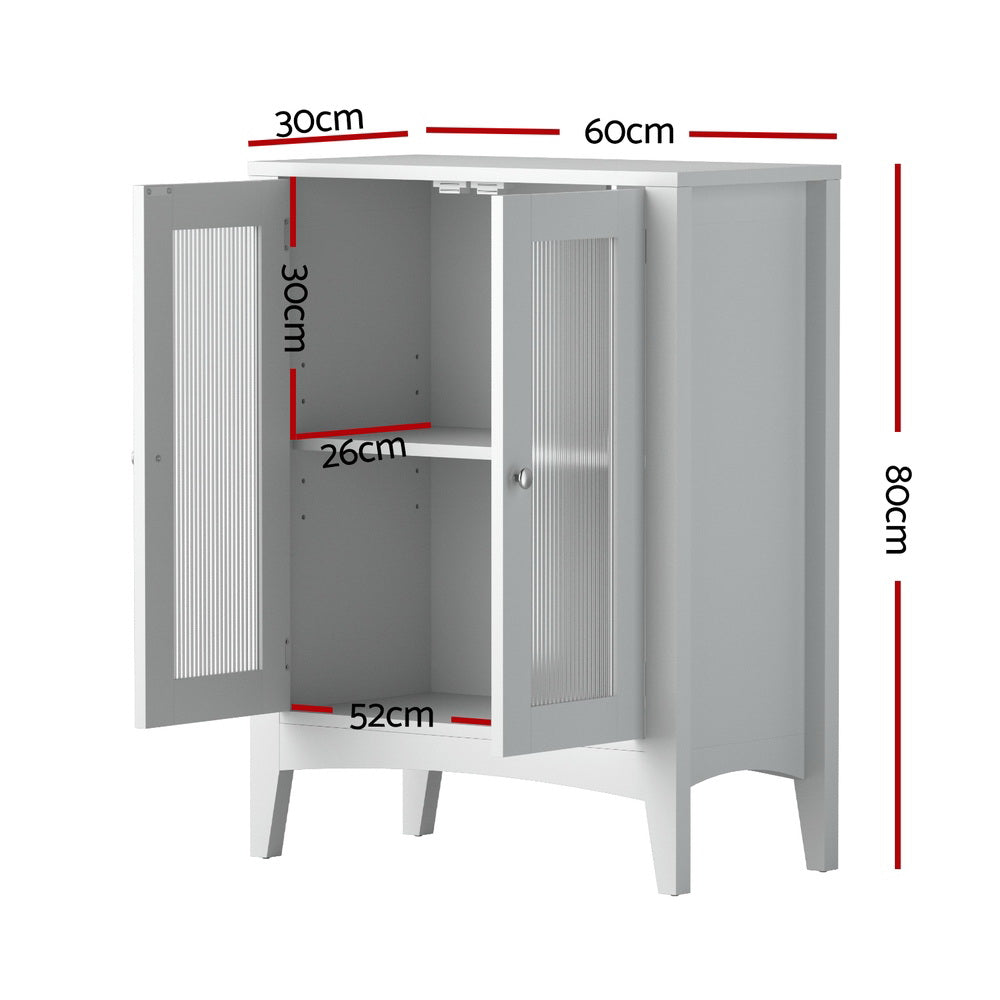 Artiss Bathroom Storage Cabinet 80cm Buffet Sideboard Floor Cupboard Toilet Glass White-Furniture > Bathroom > Bathroom Cabinets, Cupboards & Storage-PEROZ Accessories