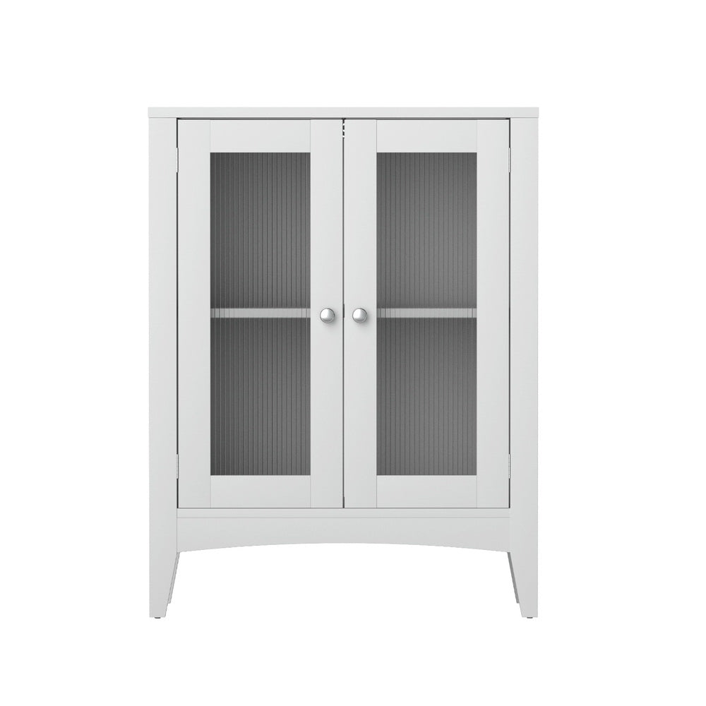 Artiss Bathroom Storage Cabinet 80cm Buffet Sideboard Floor Cupboard Toilet Glass White-Furniture > Bathroom > Bathroom Cabinets, Cupboards & Storage-PEROZ Accessories