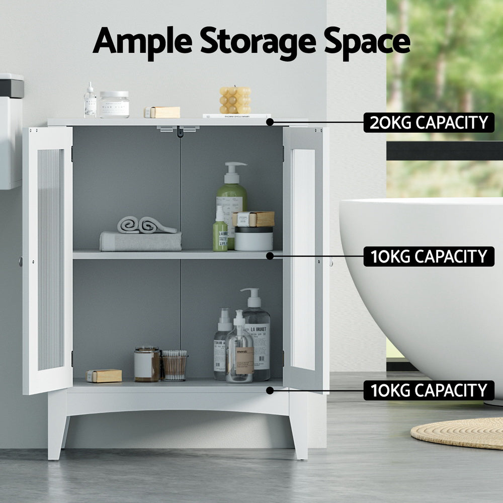 Artiss Bathroom Storage Cabinet 80cm Buffet Sideboard Floor Cupboard Toilet Glass White-Furniture > Bathroom > Bathroom Cabinets, Cupboards & Storage-PEROZ Accessories