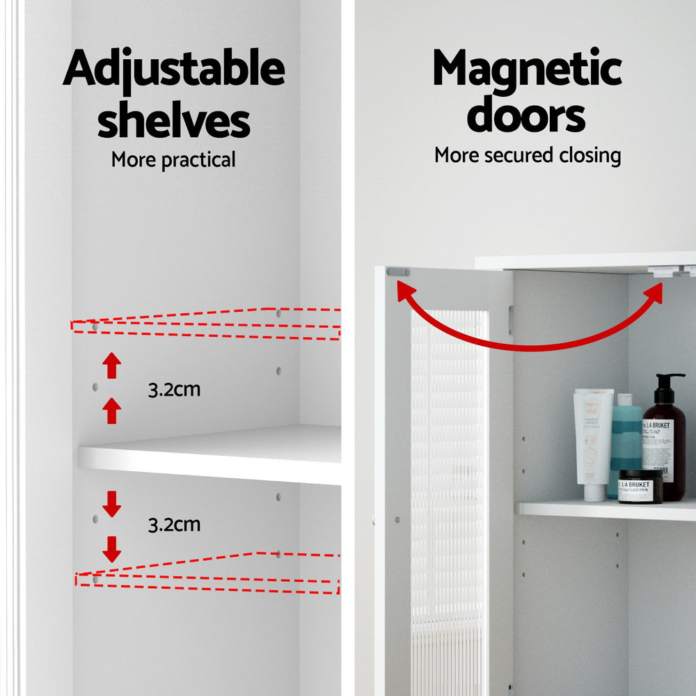 Artiss Bathroom Storage Cabinet 80cm Buffet Sideboard Floor Cupboard Toilet Glass White-Furniture > Bathroom > Bathroom Cabinets, Cupboards & Storage-PEROZ Accessories