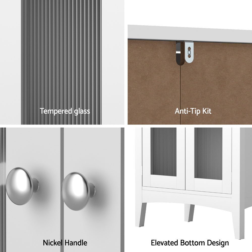 Artiss Bathroom Storage Cabinet 80cm Buffet Sideboard Floor Cupboard Toilet Glass White-Furniture > Bathroom > Bathroom Cabinets, Cupboards & Storage-PEROZ Accessories