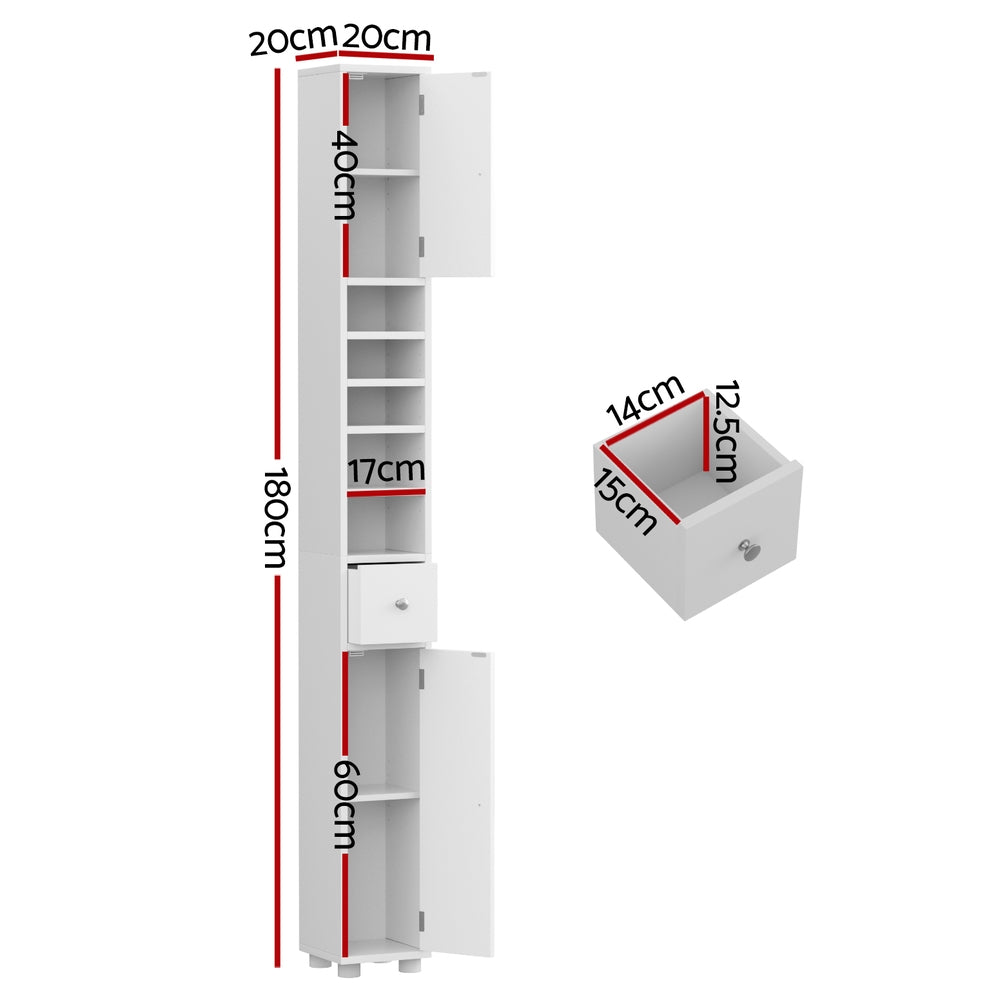 Artiss Bathroom Storage Cabinet 180cm Tall Slim Floor Cupboard Toilet Narrow Linen Tower-Furniture > Bathroom > Bathroom Cabinets, Cupboards & Storage-PEROZ Accessories