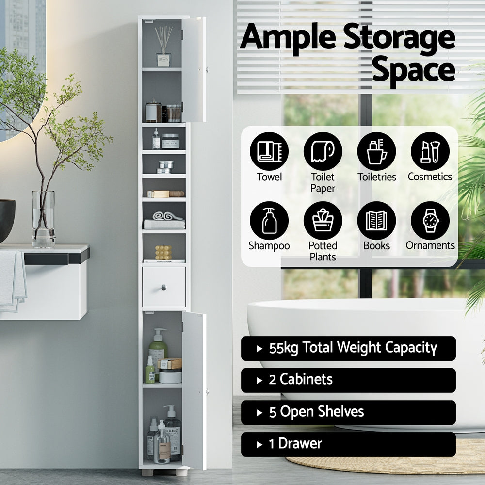 Artiss Bathroom Storage Cabinet 180cm Tall Slim Floor Cupboard Toilet Narrow Linen Tower-Furniture > Bathroom > Bathroom Cabinets, Cupboards & Storage-PEROZ Accessories