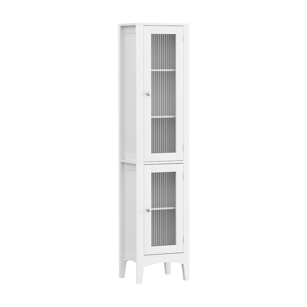 Artiss Bathroom Storage Cabinet 160cm Tall Slim Floor Cupboard Toilet Glass Door White-Furniture > Bathroom > Bathroom Cabinets, Cupboards & Storage-PEROZ Accessories