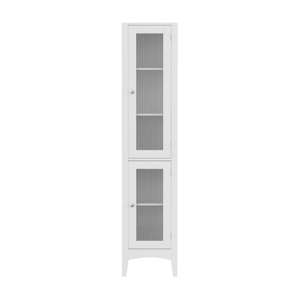 Artiss Bathroom Storage Cabinet 160cm Tall Slim Floor Cupboard Toilet Glass Door White-Furniture > Bathroom > Bathroom Cabinets, Cupboards & Storage-PEROZ Accessories