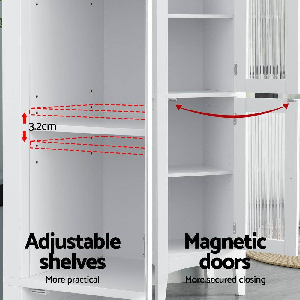 Artiss Bathroom Storage Cabinet 160cm Tall Slim Floor Cupboard Toilet Glass Door White-Furniture > Bathroom > Bathroom Cabinets, Cupboards & Storage-PEROZ Accessories