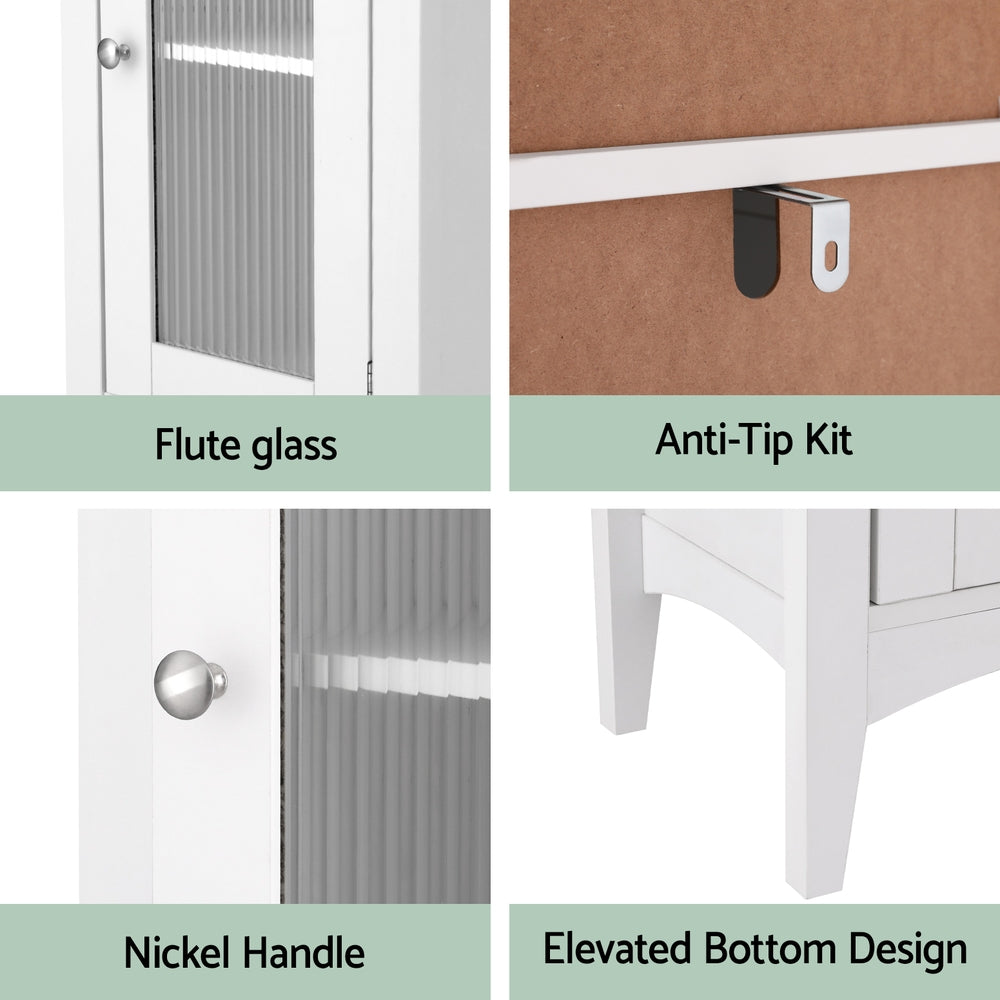Artiss Bathroom Storage Cabinet 160cm Tall Slim Floor Cupboard Toilet Glass Door White-Furniture > Bathroom > Bathroom Cabinets, Cupboards & Storage-PEROZ Accessories
